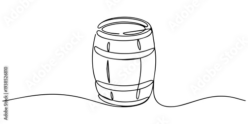 Continuous one line drawing of a wooden wine barrel, continuous single drawn line art doodle wooden oak beer barrel, barrel drink vintage object one line art design vector, beer barrel with a tap icon