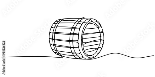 Continuous one line drawing of a wooden wine barrel, continuous single drawn line art doodle wooden oak beer barrel, barrel drink vintage object one line art design vector, beer barrel with a tap icon