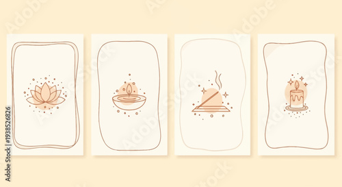 Serene Spa and Wellness Icons: Lotus, Incense, Candle, Water