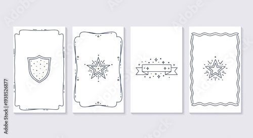 Set of Decorative Frames and Emblems: Shield, Star, Banner, Starburst