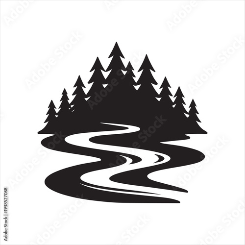 River forest abstract silhouette line art logo design concept illustration idea