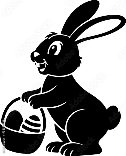 Cute Easter Bunny with Basket Silhouette Vector
