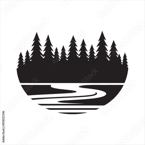 River forest abstract silhouette line art logo design concept illustration idea