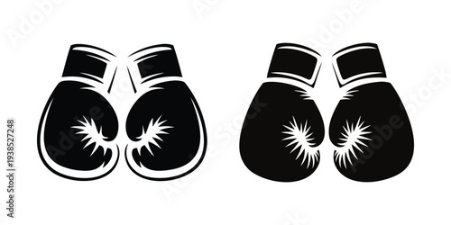 Minimalist Black Boxing Gloves Silhouette Icon Set – Professional Combat Sports Design on White Background