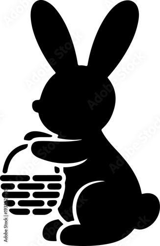 Cute Easter Bunny with Basket Silhouette Vector