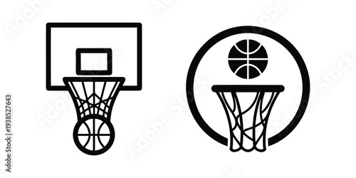 Basketball Hoop Set, Flat Line Icon for Sports Branding