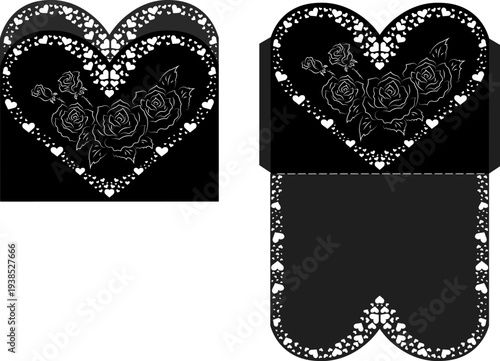Laser Cut Invitation Card. invitation wedding card. Laser cutting for birthday. roses in heart