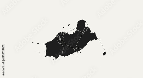 Abstract Black Silhouette of a Stylized Island Map with Cracks on a Light Background