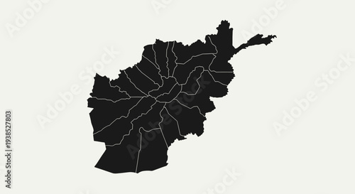 Afghanistan Map Silhouette with Provinces - Black and White Vector Illustration