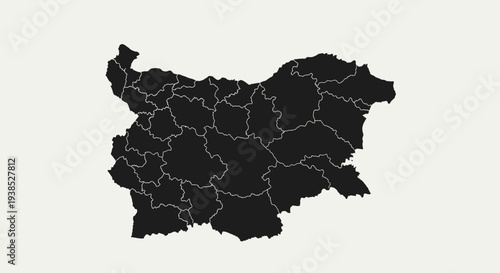 Black Silhouette Map of Bulgaria Divided into Regions on a Light Background
