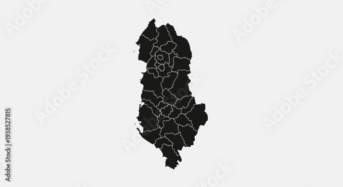 Albania Map Silhouette with Regions - Black and White Vector Illustration