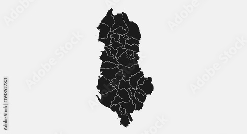 Albania Map Silhouette with Internal Regions - Black and White Vector Graphic