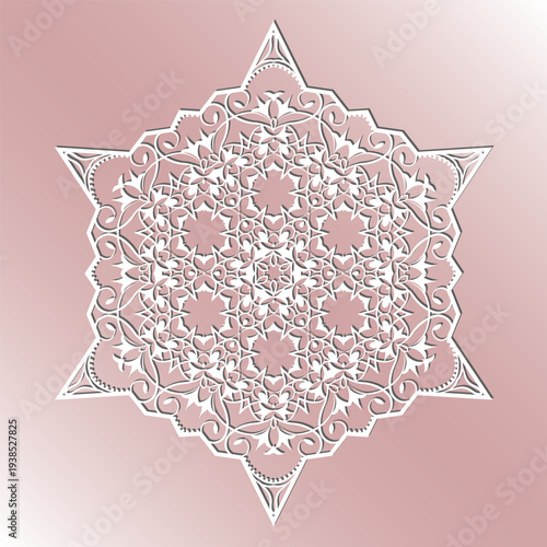Cutting card. Laser cut  star vector panel. Cutout silhouette with star pattern. Filigree star pattern for paper cutting. hexagonal star. withe