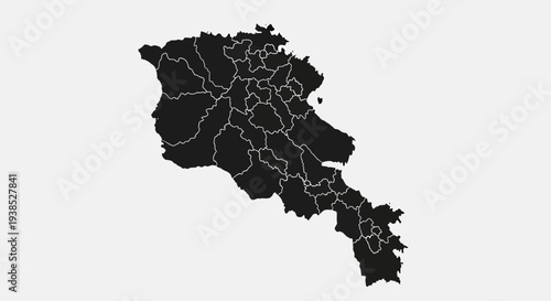 Armenia Map Silhouette with Administrative Divisions, Black and White