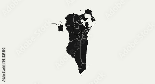 Bahrain Map Silhouette, Black Country Outline on White Background, Middle East Geography