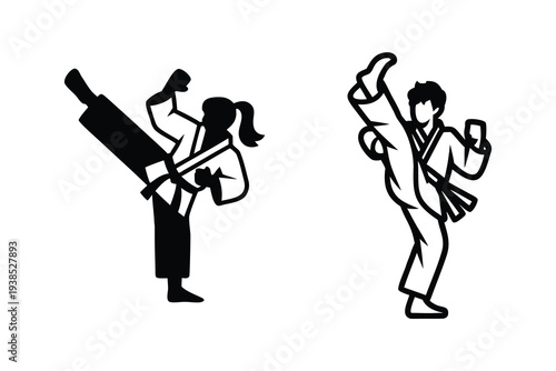 Traditional Martial Arts Combat Poses Isolated on White Background