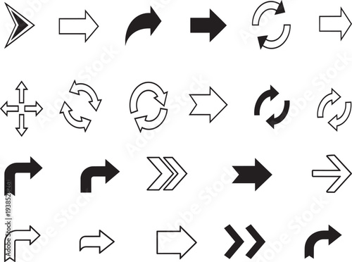 Collection of various arrow icons in different styles and directions