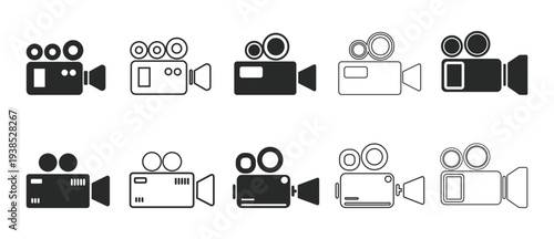 Set of diverse video camera icons representing modern cinematography and media production