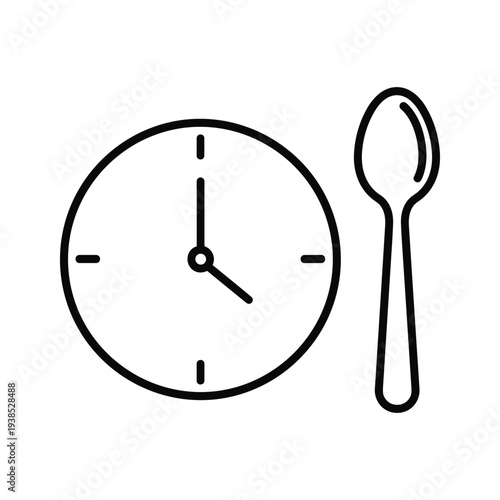 Clock and Spoon Minimal Line Art Illustration - Meal Timing and Schedule Icon for Healthy Eating