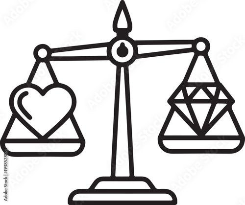 Scales balancing heart and diamond