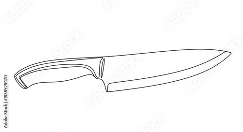 Chefs Knife Line Art Drawing Isolated on White Background