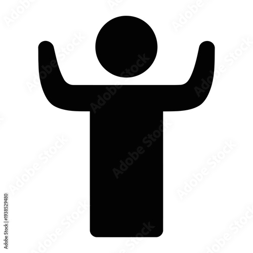 Person icon with arms raised in celebration, minimalist black human silhouette vector illustration