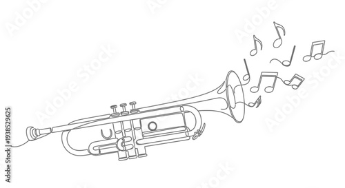 Trumpet Playing Musical Notes Isolated on White Background