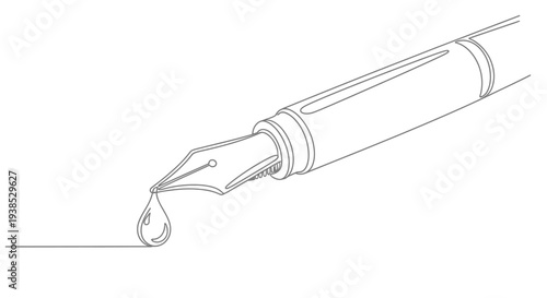 Fountain Pen Nib Writing on Paper in Simple Line Art Style