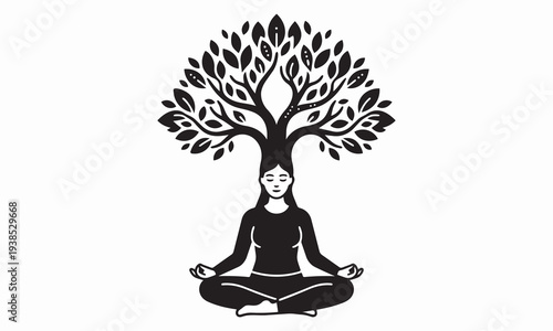 Meditation Wellness Yoga Pose Woman Tree of Life Illustration