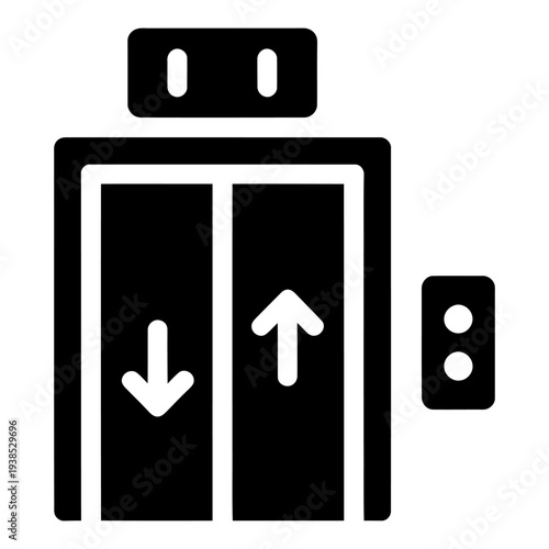Elevator icon with up and down arrows for building navigation, minimalist black and white graphic
