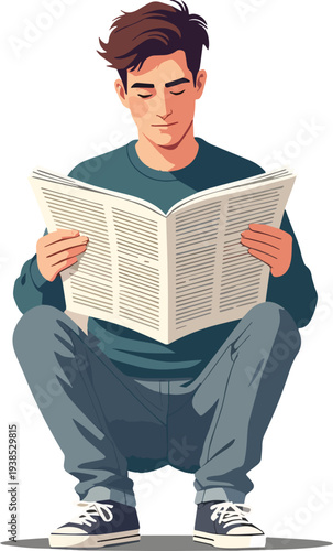 uomo che legge il giornale di carta cartaceo vettoriale 