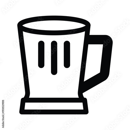 Blender Jar Icon Vector - Black and White Outline of Kitchen Pitcher with Handle and Measurements