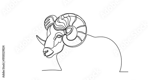 Ram Head Continuous Line Art Isolated on White