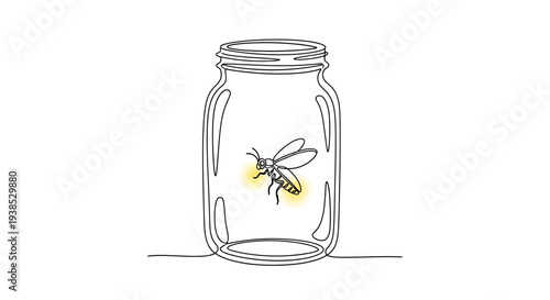 Bee Trapped in Glass Jar Line Art Illustration