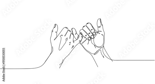 Pinky Promise Hands Continuous Line Drawing Isolated on White Symbolizing Agreement Trust