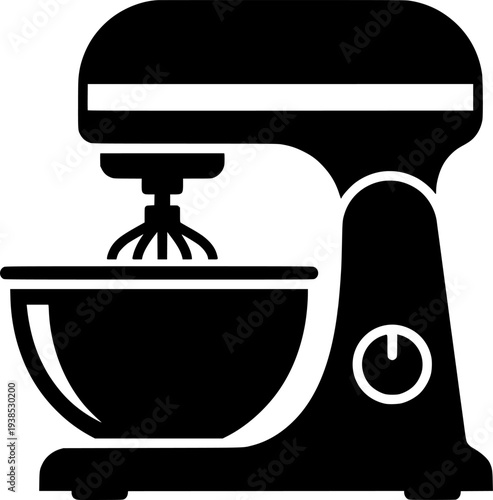 Stand mixer with bowl kitchen appliance silhouette vector illustration
