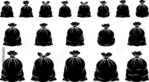 set of trash bag silhouette, black and white silhouette, vector and illustration

