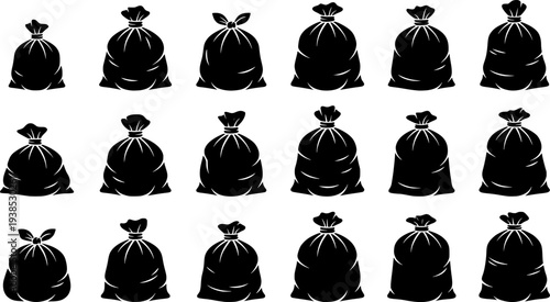 set of trash bag silhouette, black and white silhouette, vector and illustration
