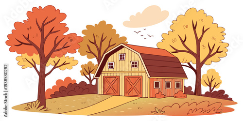A picturesque autumn scene with a charming red brick house surrounded by colorful trees Vector