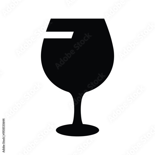 Minimalist Wine Glass Silhouette Vector Icon, Elegant Black Cognac Glass Graphic for Bar and Menu