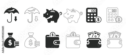 Essential financial icons for business and investment concepts