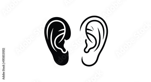 Two human ears one solid and one outlined graphic design silhouette