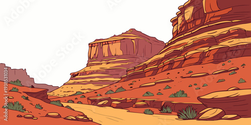 A vast landscape of red rock formations under a clear blue sky Vector