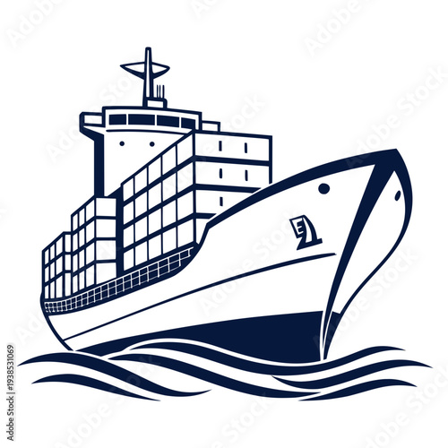 A large cargo ship sailing on a calm sea with a full load of containers Vector