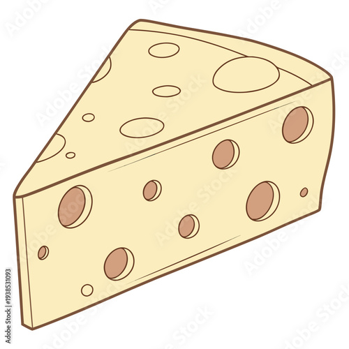 A close up of a wedge of swiss cheese with characteristic holes Vector