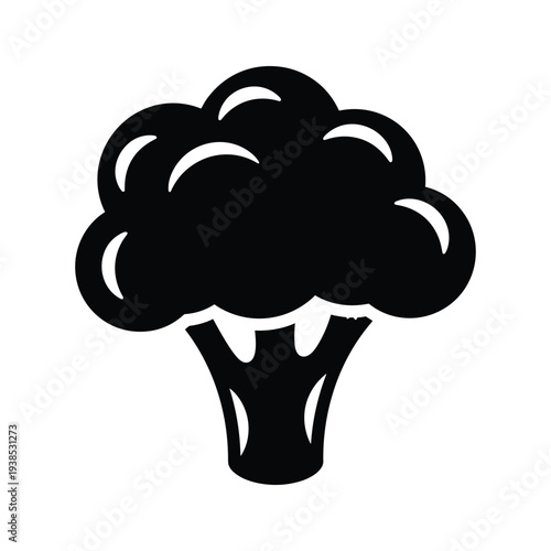 Minimalist Broccoli Silhouette Icon - Black and White Vegetable Graphic Design on White Background