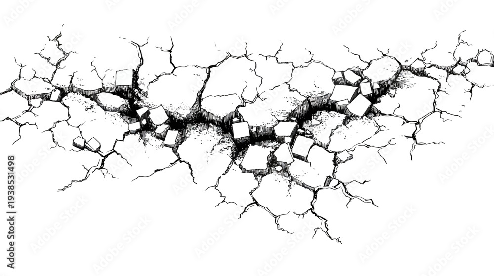 Obraz premium Cracked ground graphic illustration in black and white for abstract designs