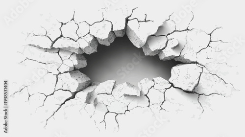 Cracked wall with hole abstract concept destruction damage background