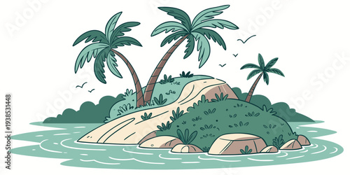 Tropical island with palm trees and clear blue waters Vector