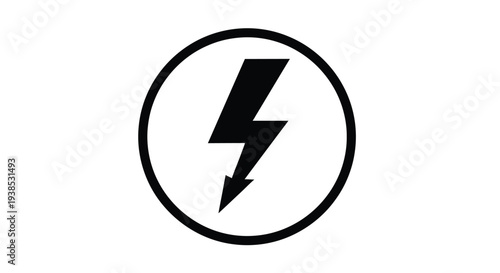 Black circle contains a lightning bolt graphic bold silhouette
